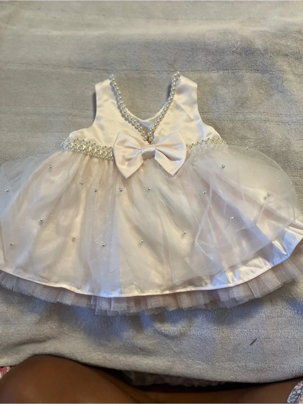 Girls' Pink Pearl-Trim Formal Dress with Bow